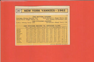 1963 Topps #247 New York Yankees Team VG Very Good #6141 Image 2