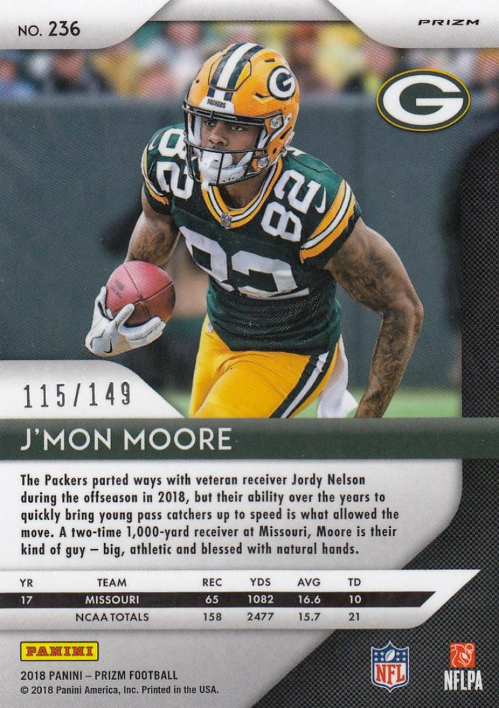 2018 Panini Prizm Prizm Red Wave #236 J'Mon Moore Rookie NM-MT+ 115/149 Green Bay Packers Image 2