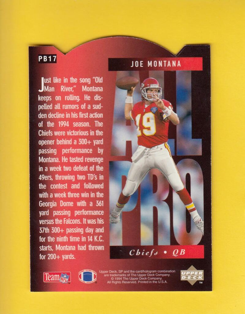 1994 SP Holoviews Die Cuts #PB17 Joe Montana NM-MT Kansas City Chiefs Image 2