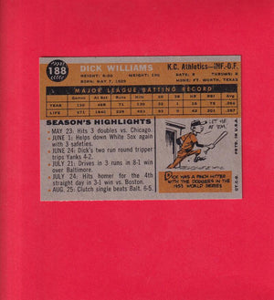 1960 Topps #188 Dick Williams EX/NM Kansas City Athletics #16045 Image 2