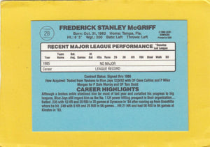 1986 Donruss #28 Fred McGriff NM-MT RC Rookie Toronto Blue Jays #22631 Image 2