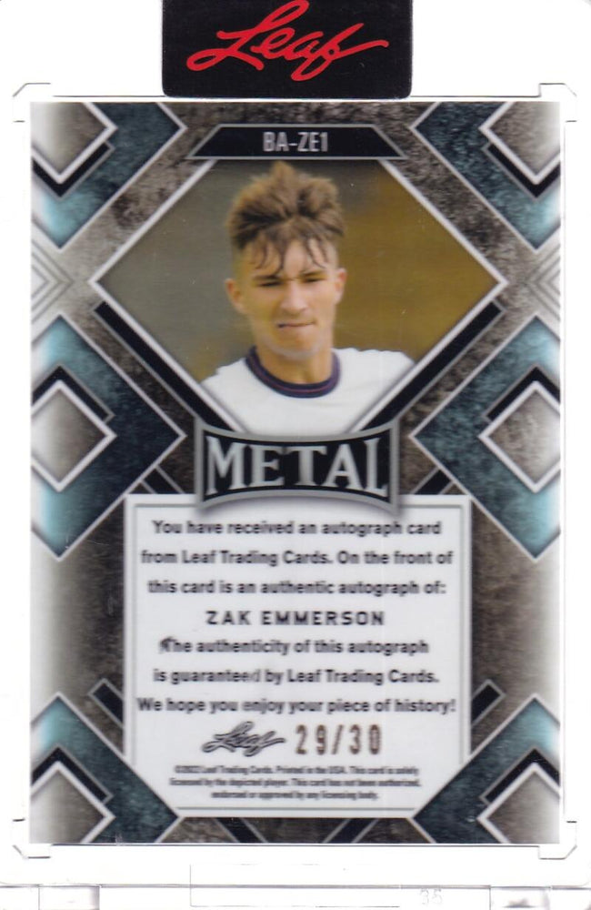 2022 Leaf Metal Silver #BA-ZE1 Zak Emmerson NM-MT+ RC Rookie Auto 29/30  Image 2