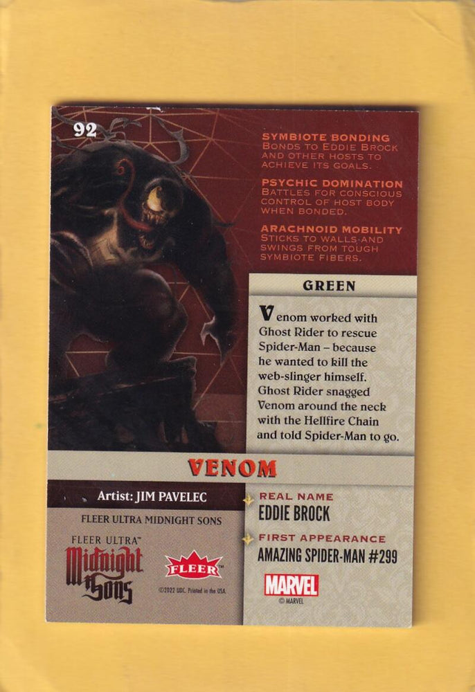 2023 Fleer Ultra Midnight Sons Green #92 Venom NM-MT Image 2