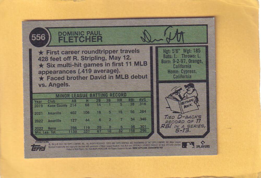 2023 Topps Heritage High Number Player Name Position Swap Variations #556 Dominic Fletcher NM-MT+ RC Image 2