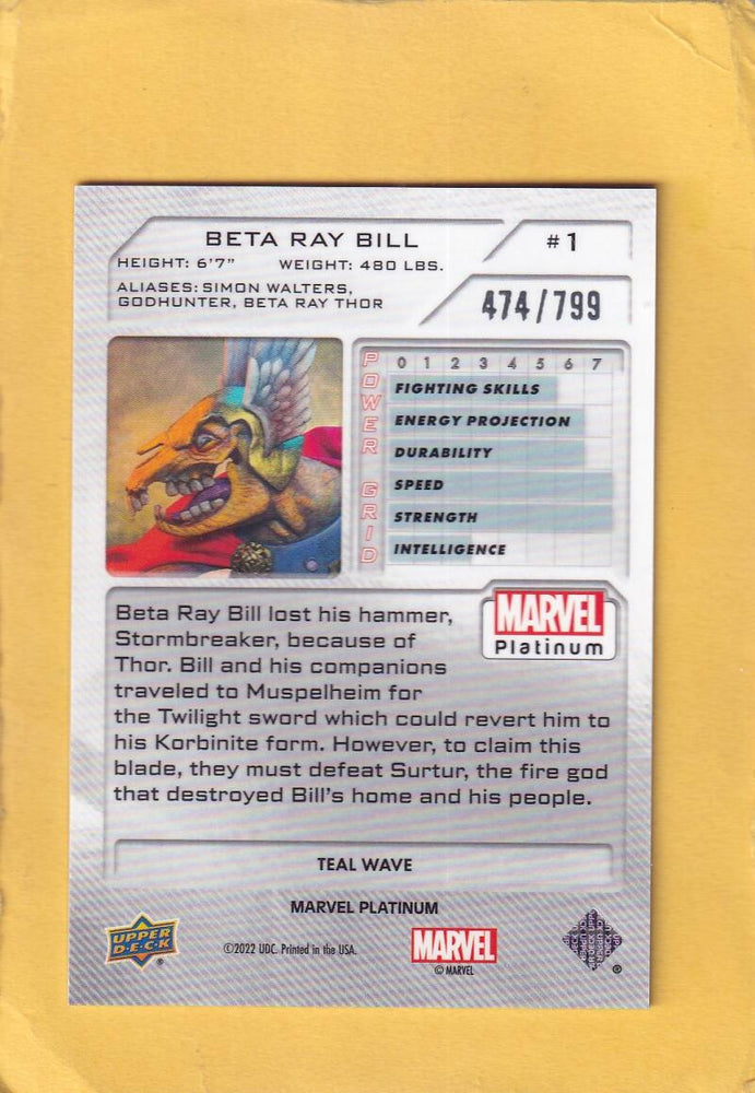 2024 Upper Deck Marvel Platinum Teal Wave #1 Beta Ray Bill NM-MT+ 474/799  Image 2