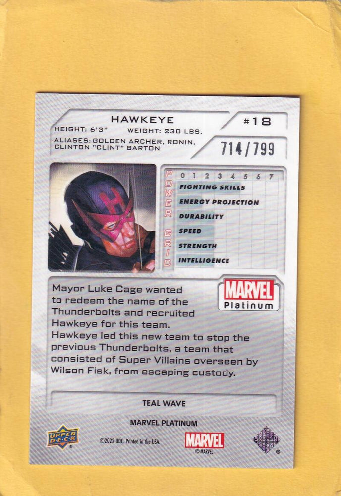 2024 Upper Deck Marvel Platinum Teal Wave #18 Hawkeye NM-MT+ 714/799  Image 2