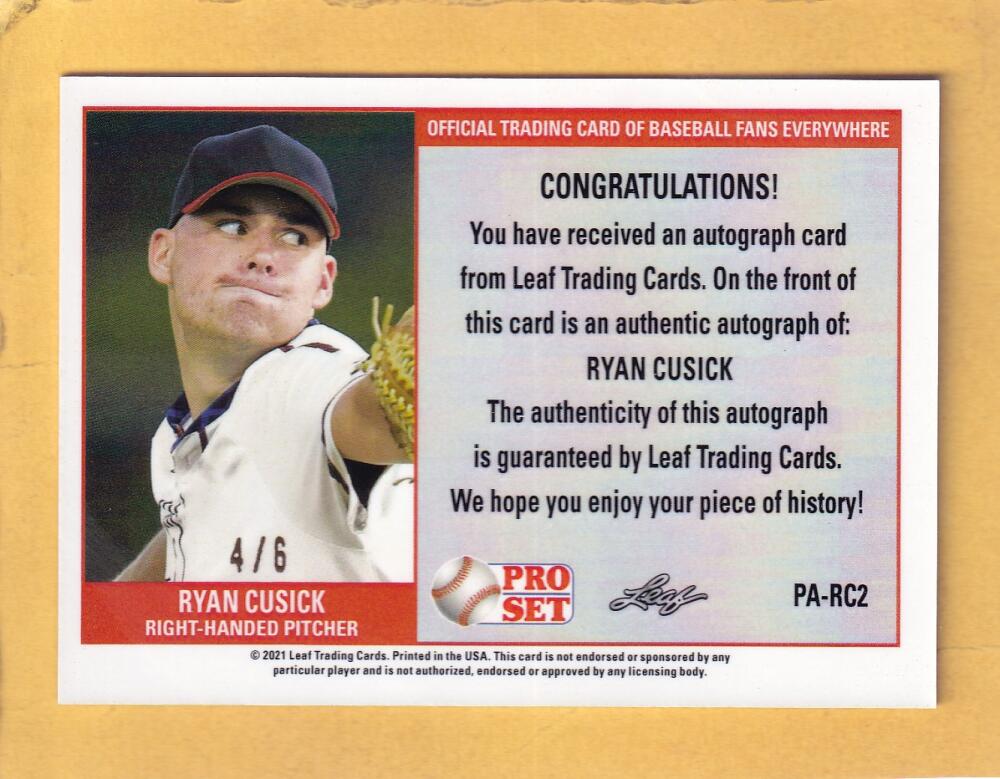 2021 Leaf Pro Set Metal '89 Red White and Blue #PA-RC2 Ryan Cusick NM-MT+ Auto 4/6  Image 2