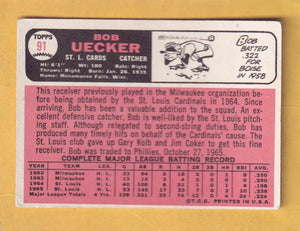 1966 Topps #91a Bob Uecker VG+ Very Good Plus St. Louis Cardinals #29831 Image 2
