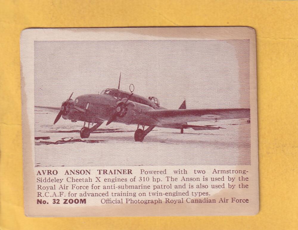 1941 Gum Inc. Zoom Airplanes Pictures Series 1 R177-1 #32 Avro Anson Trainer G Good #29877 Image 1
