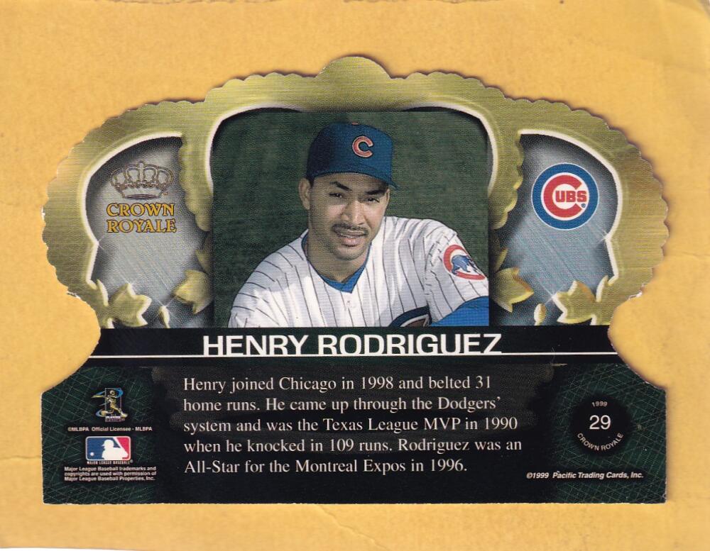 1999 Pacific Crown Royale Opening Day #29 Henry Rodriguez NM-MT 9/72 Chicago Cubs Image 2