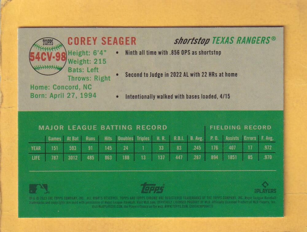 2023 Topps Chrome Platinum Anniversary City Variations #54CV98 Corey Seager NM-MT+ Texas Rangers  Image 2