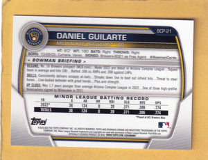 2023 Bowman Chrome Prospects Refractor Fushia #BCP-21 Daniel Guilarte 1st Bowman NM-MT+ 122/199 Milwaukee Brewers Image 2