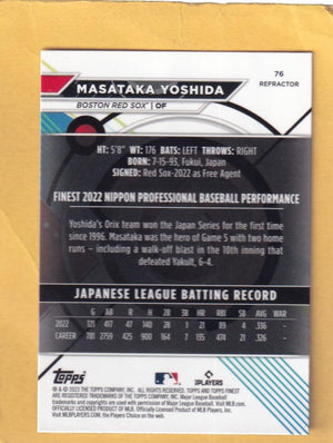 2023 Topps Finest Refractor #76 Masataka Yoshida NM-MT+ RC Rookie Boston Red Sox Image 2