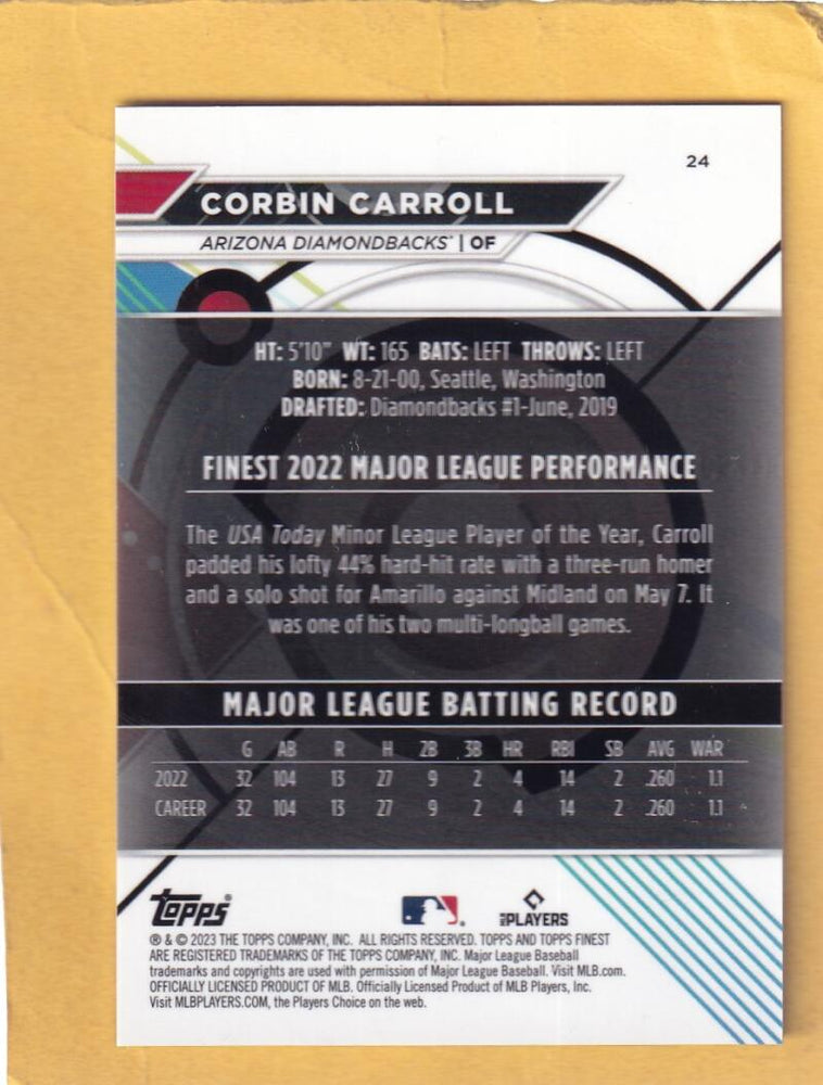 2023 Topps Finest Refractor Green Speckle #24 Corbin Carroll NM-MT+ RC Rookie 10/125 Arizona Diamondbacks Image 2