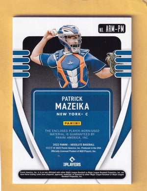 2022 Panini Absolute Rookie Materials #6 Patrick Mazeika NM-MT+ MEM 177/299 New York Mets Image 2