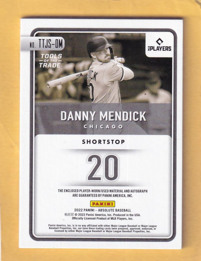 2022 Panini Absolute Tools of the Trade Jumbo Signatures Retail #6 Danny Mendick NM-MT MEM Auto 73/99 Chicago White Sox Image 2