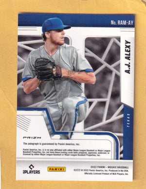 2022 Panini Mosaic Rookie Autographs Choice Fusion #49 A.J. Alexy NM-MT+ Auto Texas Rangers Image 2