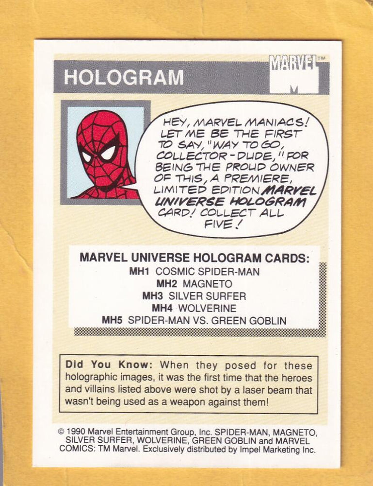 1990 Impel Marvel Universe Holograms #MH5 Spider-Man vs. Green Goblin NM-MT+ Image 2