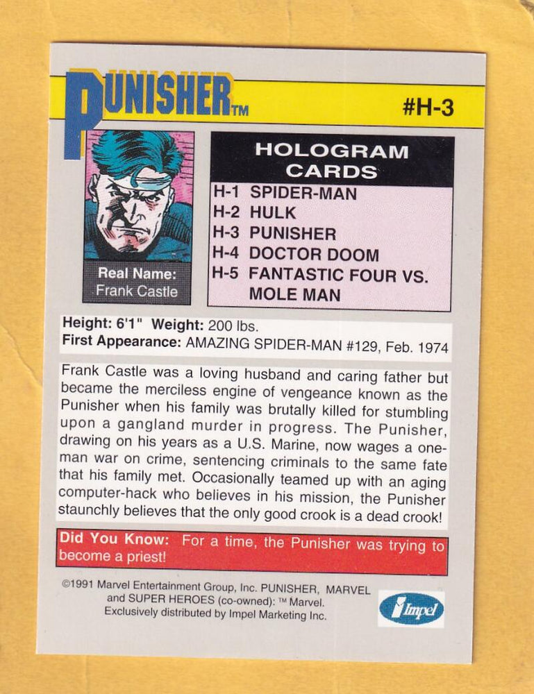 1991 Impel Marvel Universe Holograms #H-3 Punisher NM-MT+ Image 2