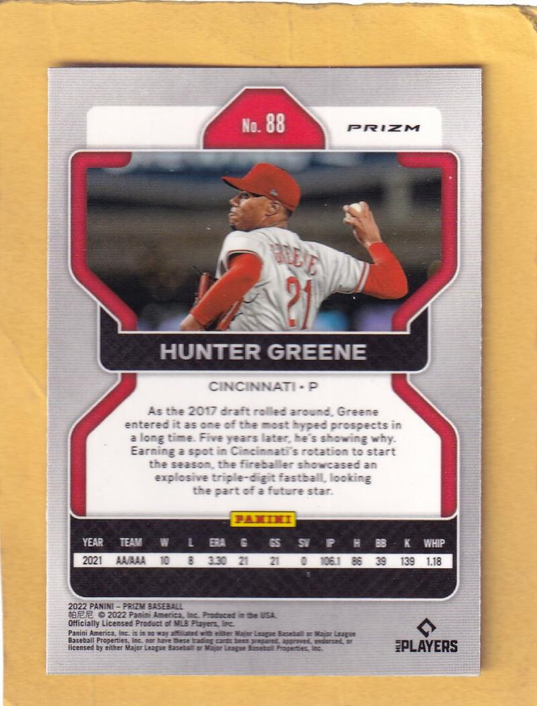 2022 Panini Prizm Purple Prizm #88 Hunter Greene NM-MT+ Cincinnati Reds Image 2