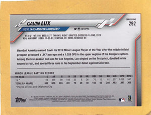 2020 Topps Gold Stars #292 Gavin Lux RC Rookie NM-MT+ Los Angeles Dodgers Image 2