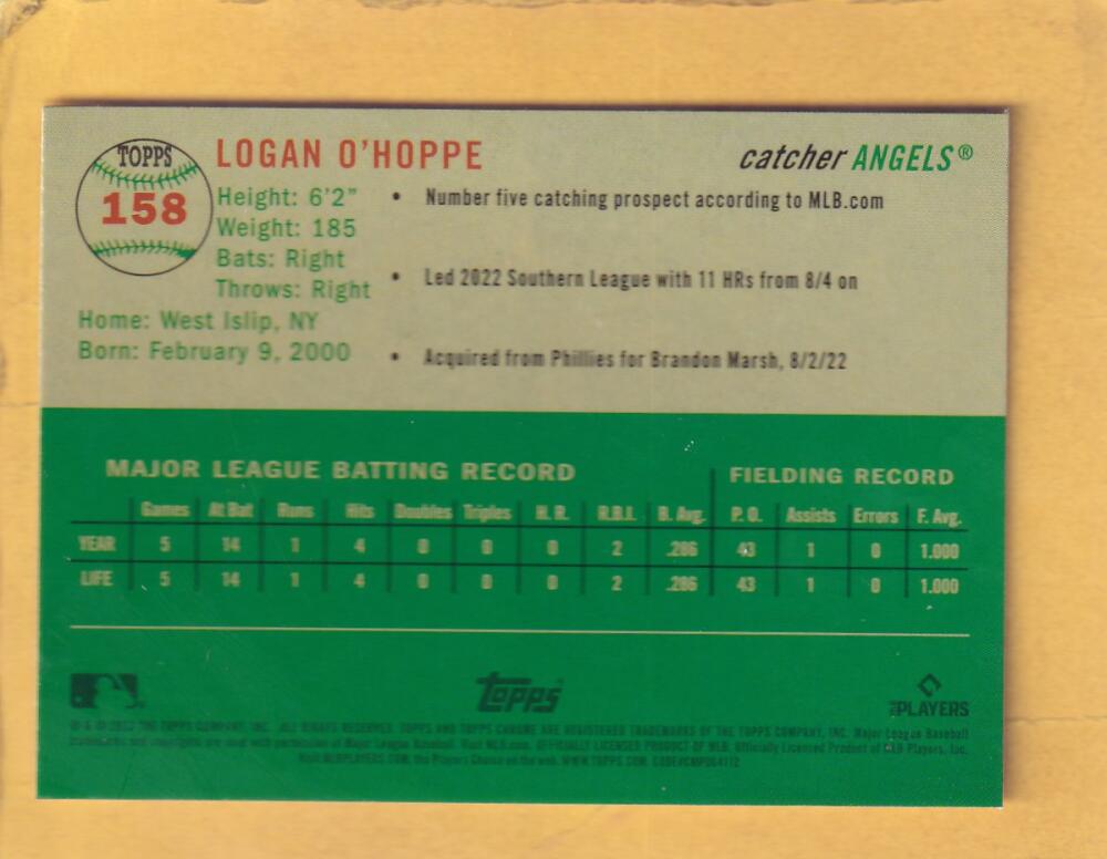 2023 Topps Chrome Platinum Anniversary X-Fractors #158 Logan O'Hoppe NM-MT+ RC Rookie Los Angeles Angels Image 2