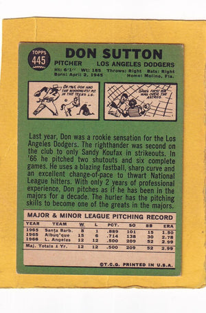 1967 Topps #445 Don Sutton VG+ Very Good Plus Los Angeles Dodgers #30324 Image 2