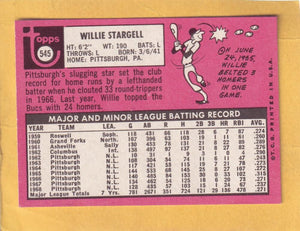 1969 Topps #545 Willie Stargell EX+ Excellent+ Pittsburgh Pirates #30327 Image 2