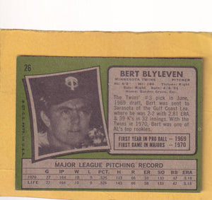 1971 Topps #26 Bert Blyleven VG/EX Very Good/Excellent RC Rookie Minnesota Twins #30328 Image 2