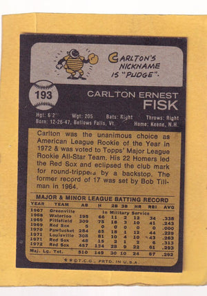 1973 Topps #193 Carlton Fisk VG/EX Very Good/Excellent Boston Red Sox #30331 Image 2