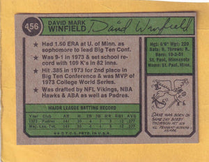 1974 Topps #456 Dave Winfield EX Excellent RC Rookie San Diego Padres #30334 Image 2