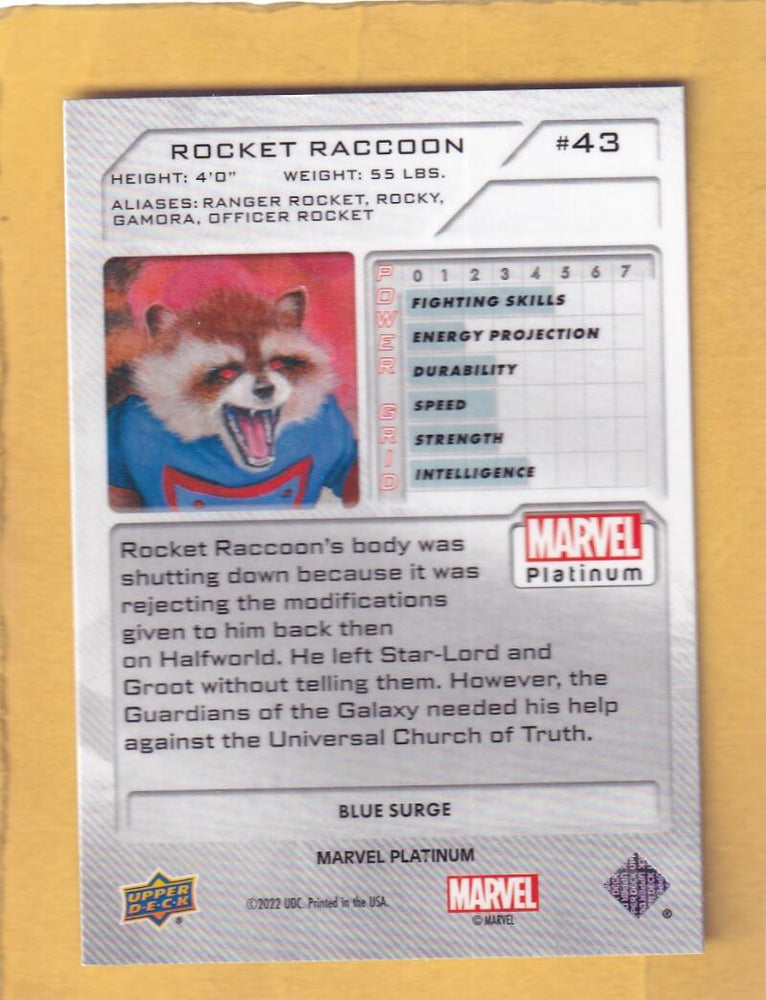 2024 Upper Deck Marvel Platinum Blue Surge #43 Rocket Raccoon NM-MT+  Image 2