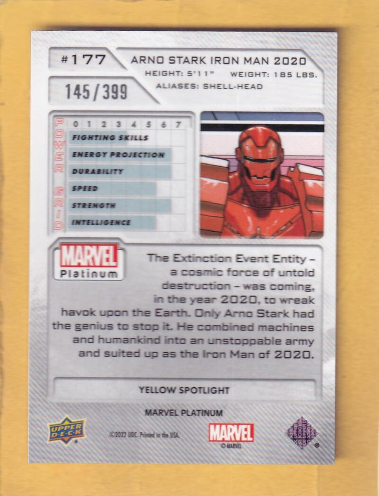 2024 Upper Deck Marvel Platinum Yellow Spotlight #177 Arno Stark Iron Man 2020 NM-MT+ 145/399  Image 2