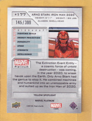 2024 Upper Deck Marvel Platinum Yellow Spotlight #177 Arno Stark Iron Man 2020 NM-MT+ 145/399  Image 2