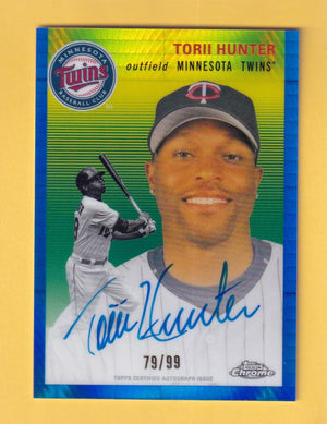 2023 Topps Chrome Platinum Anniversary Autograph Refractor Blue Prism #CPA-TH Torii Hunter NM-MT+ Auto 79/99 Minnesota Twins Image 1