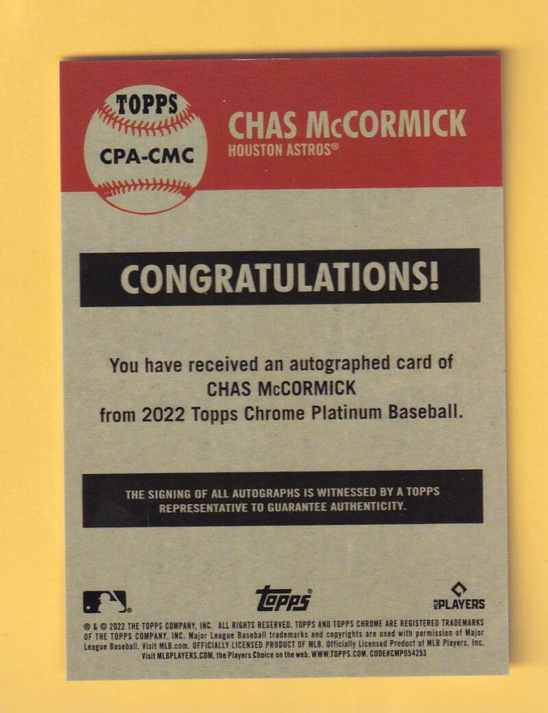 2022 Topps Chrome Platinum Anniversary Autograph #CPA-CMC Chas McCormick NM-MT+ Auto Houston Astros RC Image 2