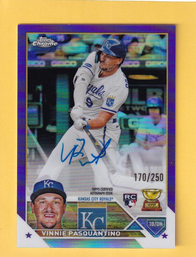 2023 Topps Chrome Rookie Autograph Refractor Purple #RA-VP Vinnie Pasquantino NM-MT+ RC Rookie Auto 170/250 Kansas City Royals Image 1