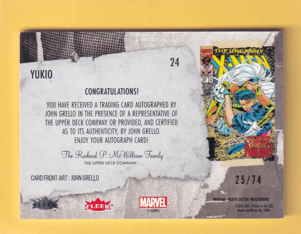 2024 Fleer Ultra Wolverine Red Foil Artist Autographs #24 John Grello/Yukio NM-MT+ Auto 25/74  Image 2