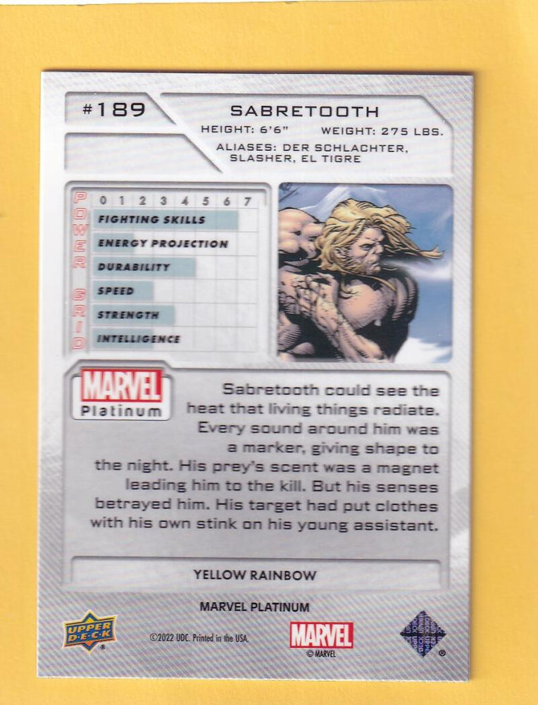 2024 Upper Deck Marvel Platinum Yellow Rainbow #189 Sabretooth NM-MT+  Image 2