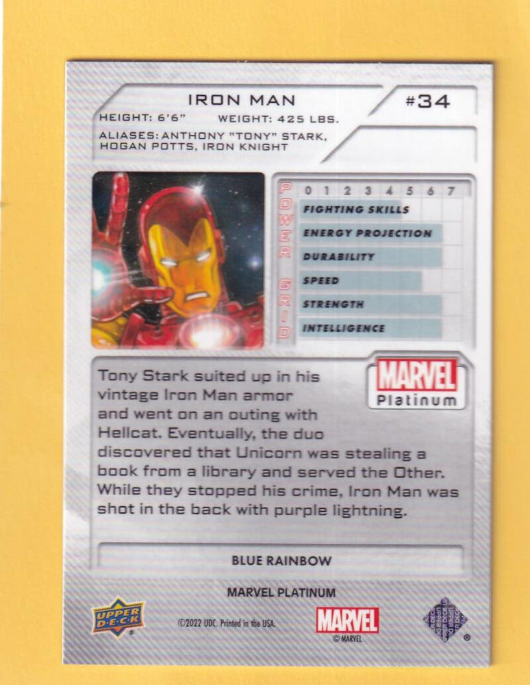 2024 Upper Deck Marvel Platinum Blue Rainbow #34 Iron Man NM-MT+  Image 2