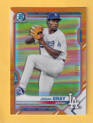 2021 Bowman Chrome Prospects Refractor Orange #BCP-198 Josiah Gray NM-MT+ 27/75 Los Angeles Dodgers Image 1