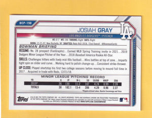 2021 Bowman Chrome Prospects Refractor Orange #BCP-198 Josiah Gray NM-MT+ 27/75 Los Angeles Dodgers Image 2