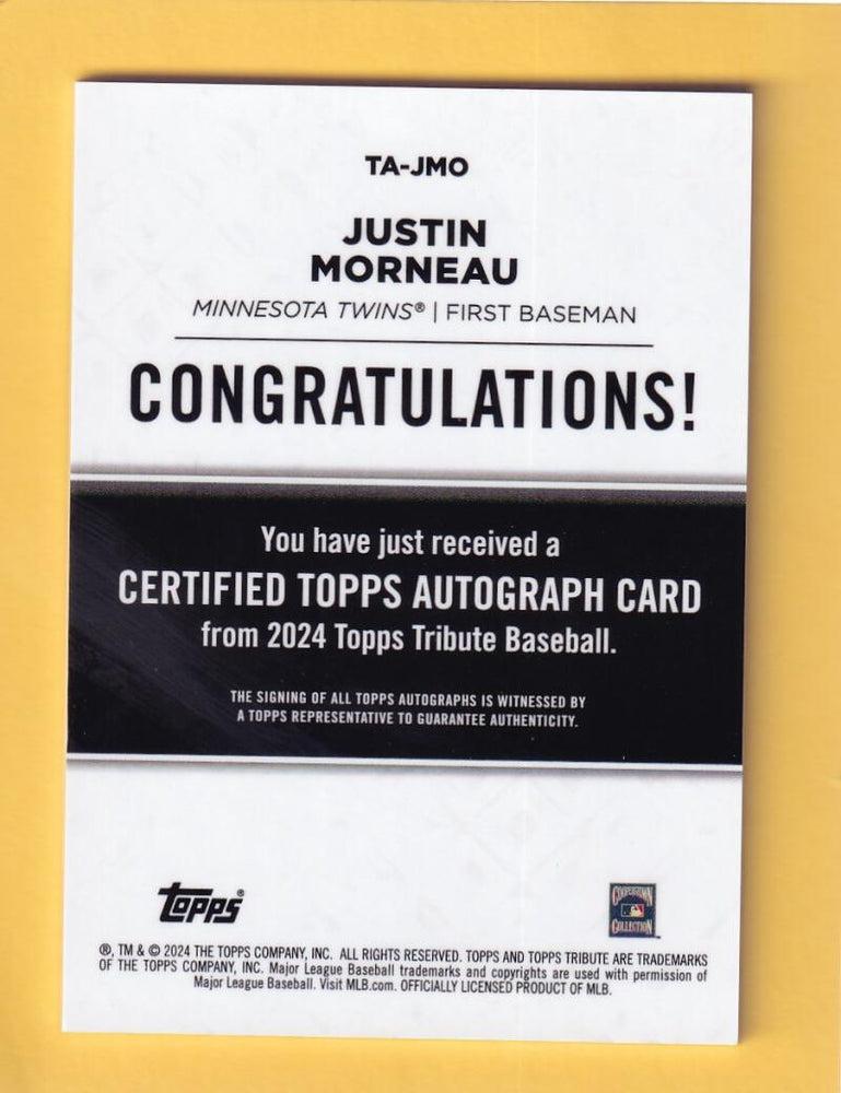 2024 Topps Tribute Autograph Blue #TA-JMO Justin Morneau NM-MT+ Auto 103/150 Minnesota Twins Image 2