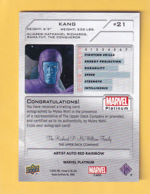 2024 Upper Deck Marvel Platinum Red Rainbow Artist Autographs #21 Myles Wohl/Kang NM-MT+ Auto  Image 2