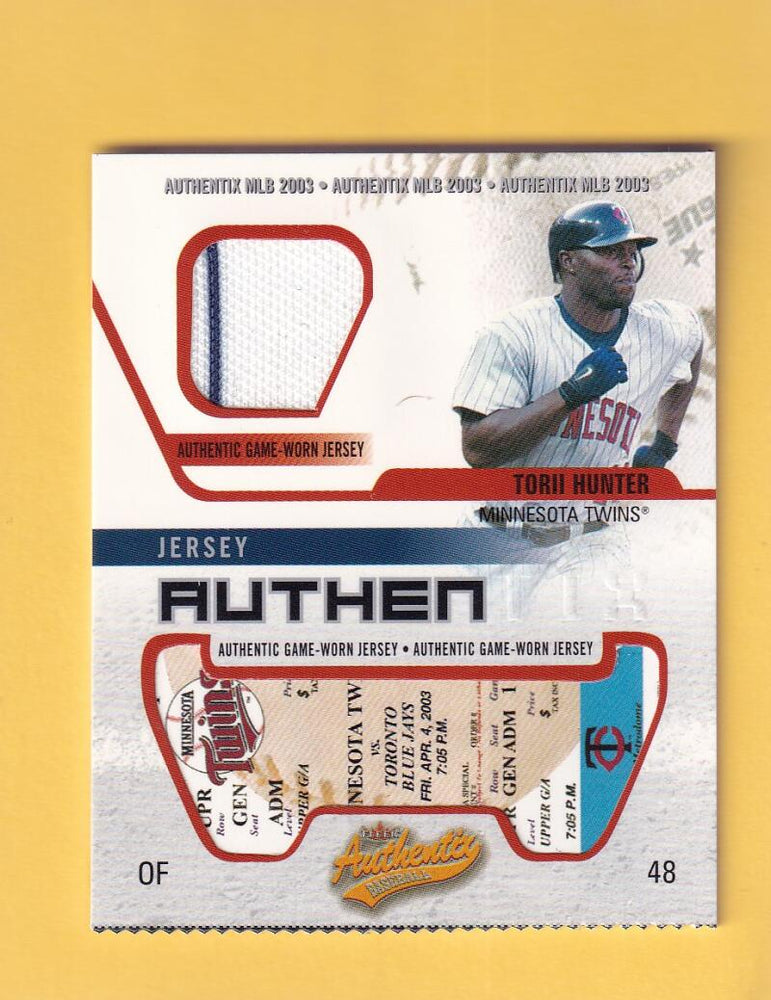 2003 Fleer Authentix Game Jersey #TH Torii Hunter NM-MT MEM Minnesota Twins Image 1