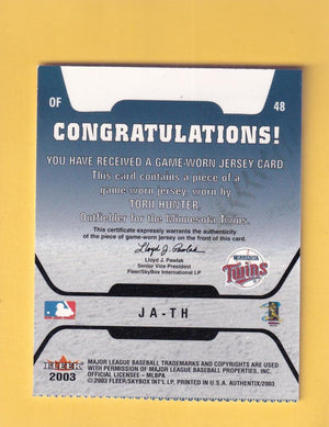 2003 Fleer Authentix Game Jersey #TH Torii Hunter NM-MT MEM Minnesota Twins Image 2