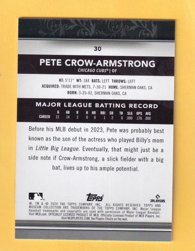 2024 Topps Museum Collection #30 Pete Crow-Armstrong NM-MT+ RC Rookie Chicago Cubs  Image 2