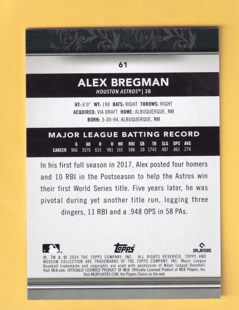 2024 Topps Museum Collection Sapphire #61 Alex Bregman NM-MT+ 28/150 Houston Astros  Image 2