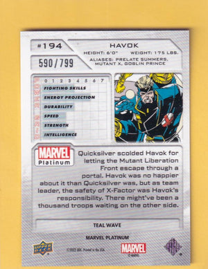 2024 Upper Deck Marvel Platinum Teal Wave #194 Havok NM-MT+ 590/799  Image 2