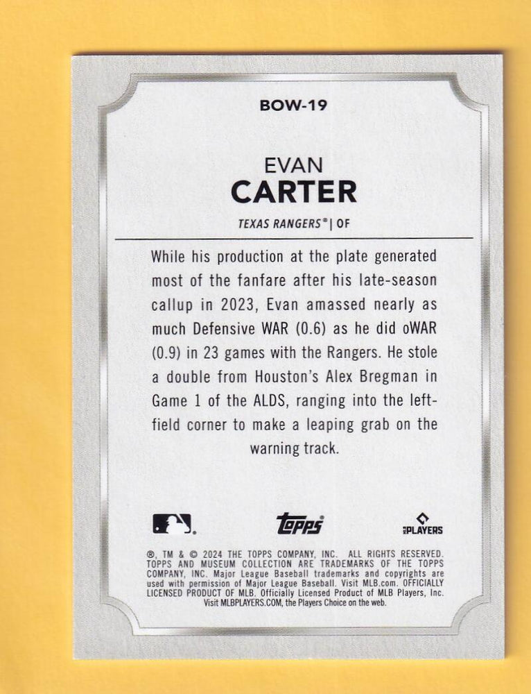 2024 Topps Museum Collection Body Of Work #BOW-19 Evan Carter NM-MT+ Texas Rangers  Image 2